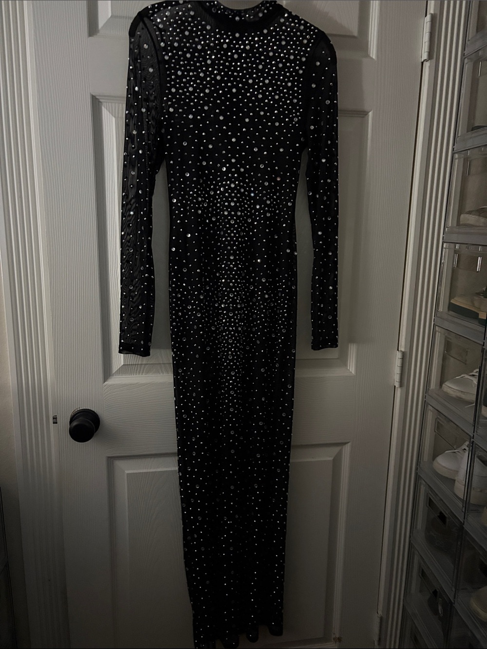 Hot & Delicious Black Long Sleeve Rhinestone Maxi Dress